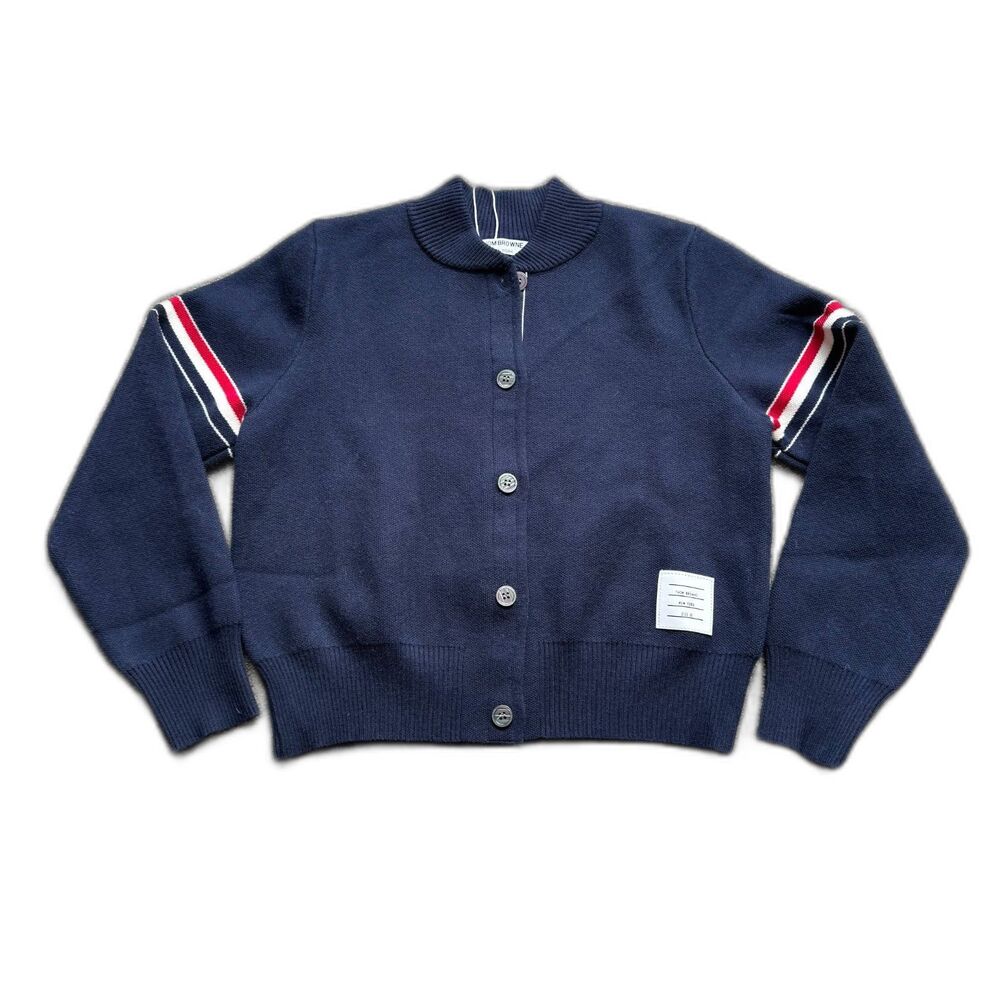 THOM BROWNE NEW YORK $1250 WOOL BLEND CARDIGAN SWEATER NAVY SIZE 0